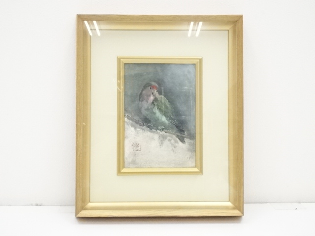 絵画　黒田重太郎筆　小桜いんこ　油彩　肉筆額装（黒田重太郎遺作展出品作）